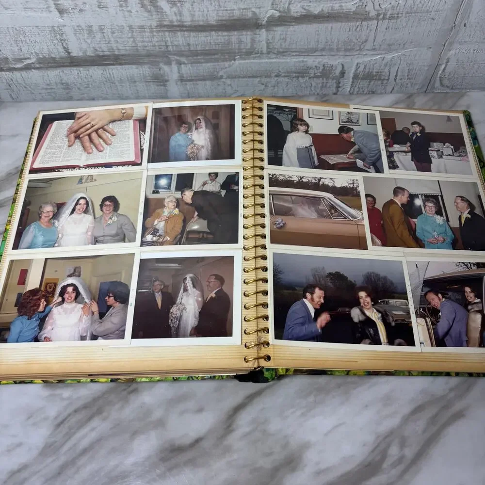Vintage Groovy Floral Fabric Photo Album with Photos